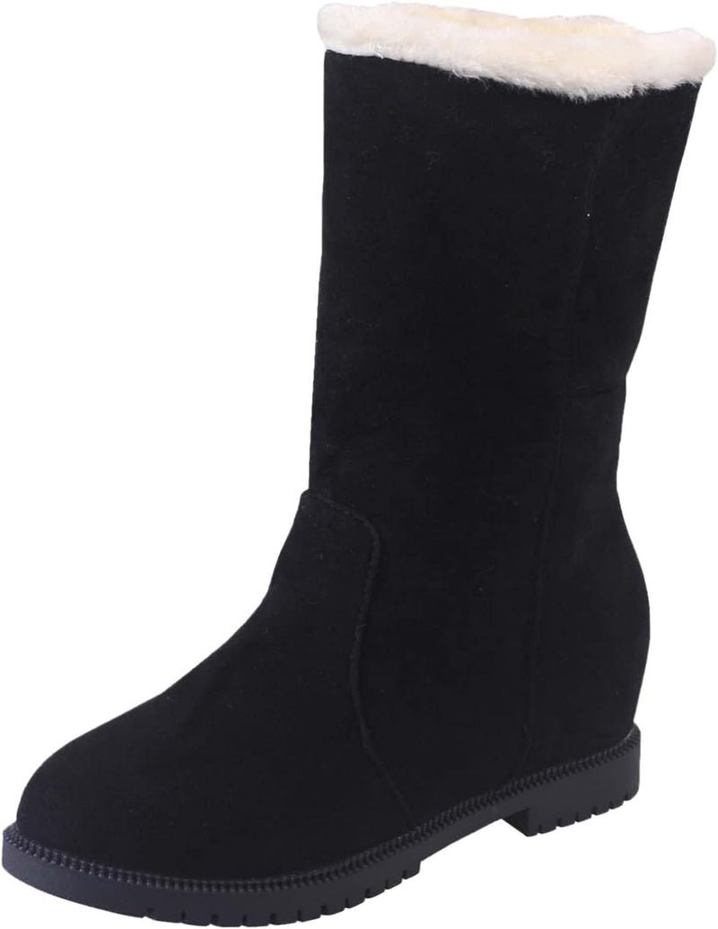 woobles Fullwei Winter Boot for Women,Women Comfy Round Toe Platform Warm Mid-Calf Boot Ladies Cute Snow Boot Furry Slip On Boot Causal Walking Shoe (Black, 7.5) - Image 4